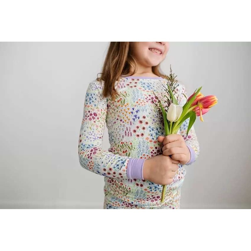 Little Sleepies Flower Fields Bamboo Pajama Set Purple Floral  Girls 7/8 Cottage - Picture 2 of 16